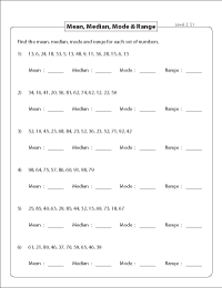 Mean, Median, Mode and Range Worksheets