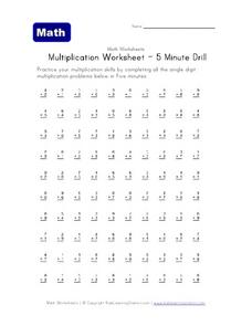 Multiplication Worksheet - 5 Minute Drill Worksheet for 4th Grade ...