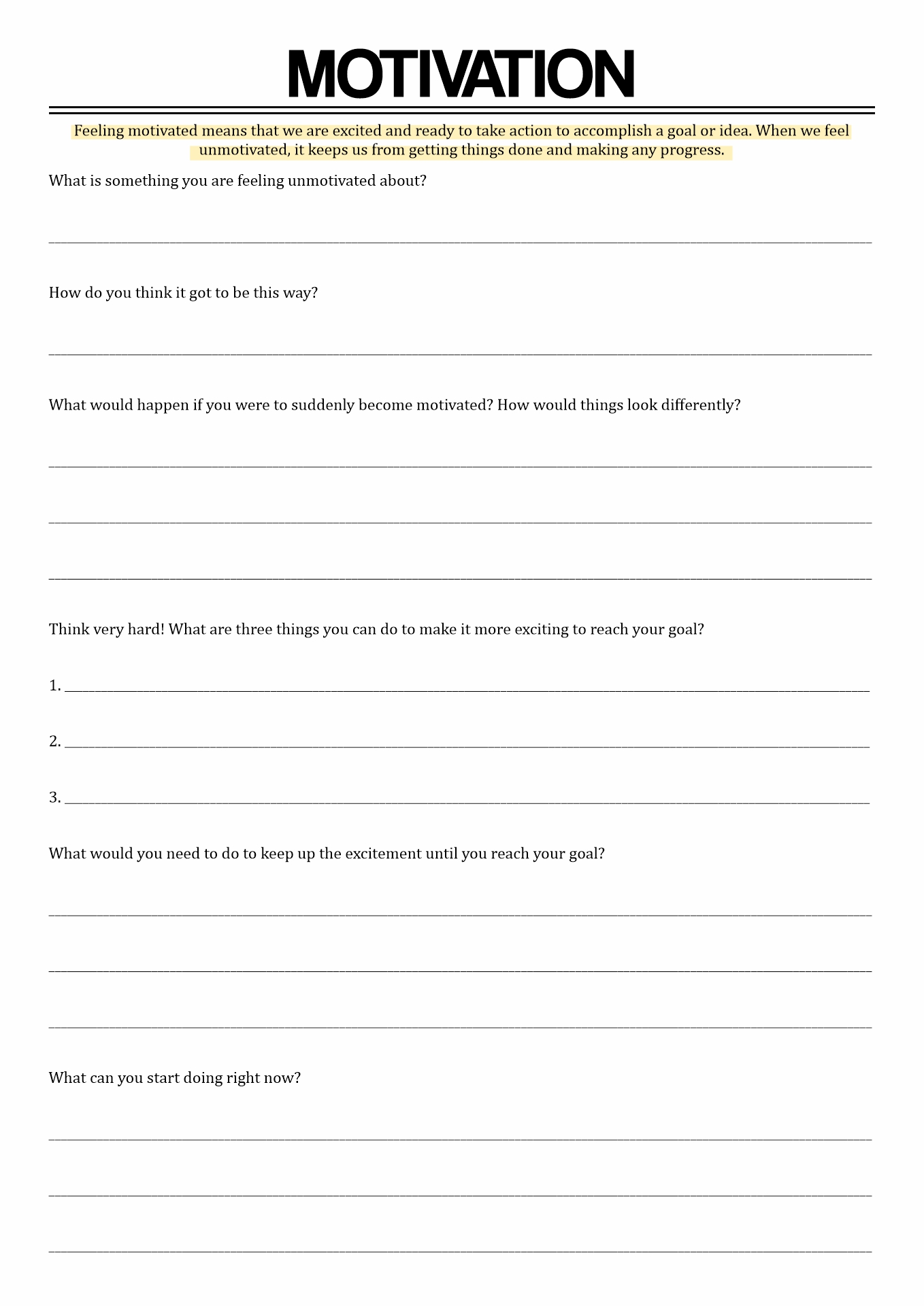 16 Motivational Worksheets For Change - Free PDF at worksheeto.com