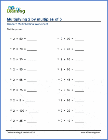 Grade 2 Multiplication Worksheets - 2 times multiples of 5 | Worsheets library...