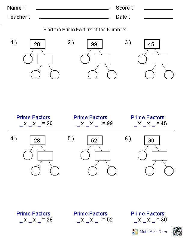 Factors Worksheets | Printable Factors and Multiples Worksheets