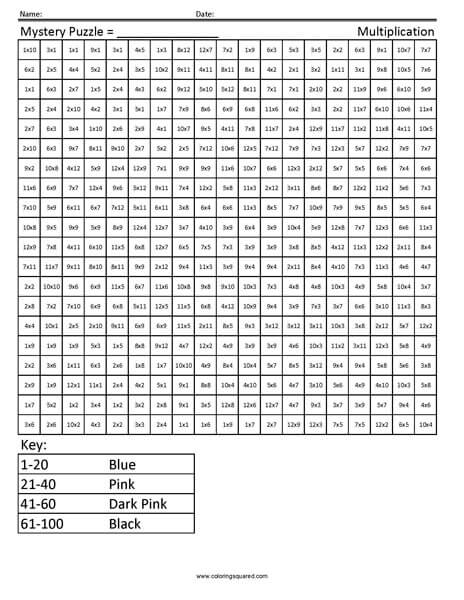 math multiplication coloring worksheet