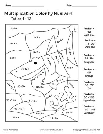 Printable Color by Number Multiplication Worksheets PDF - Tims ...