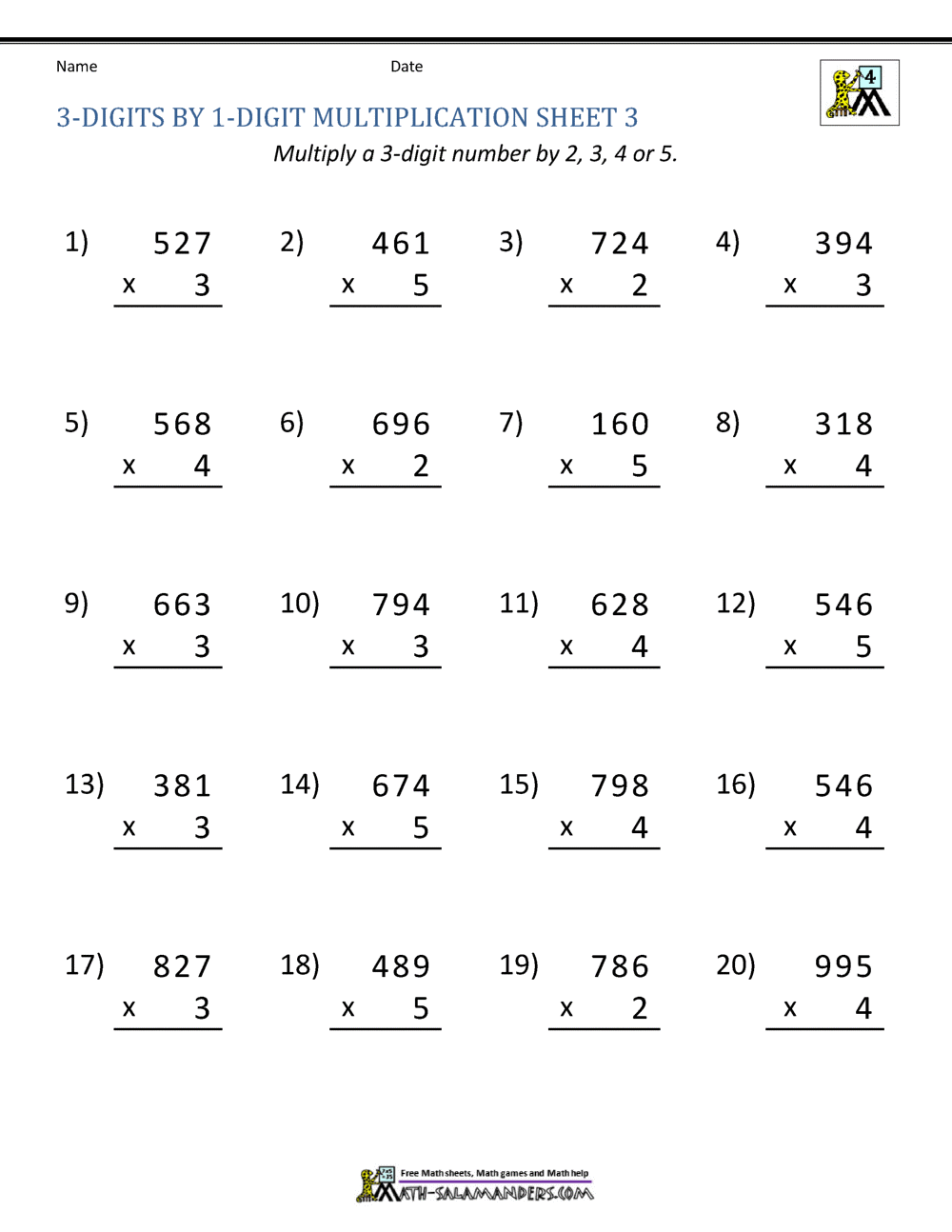math multiplication print outs