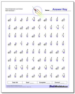 math multiply and divide worksheet with answer sheet
