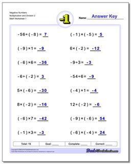 Negative Numbers: Multiplication and Division Facts