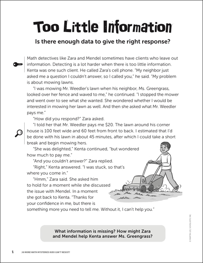 Too Little Info: Math Mystery | Printable Skills Sheets