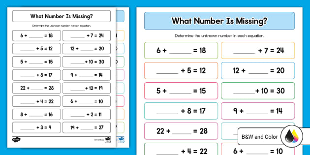 First Grade What Number Is Missing? Up to 30 Math Activity