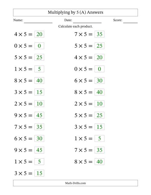 Horizontally Arranged Multiplying (0 to 9) by 5 (25 Questions ...