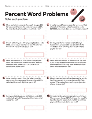 Percent Word Problems | Interactive Worksheet 