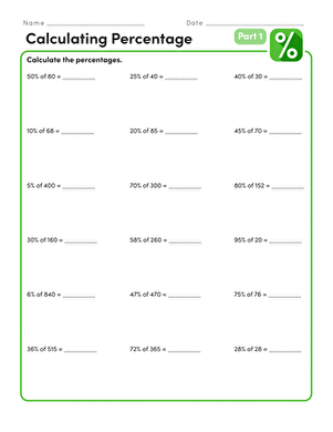 Calculating Percentage Part 1 | Interactive Worksheet 