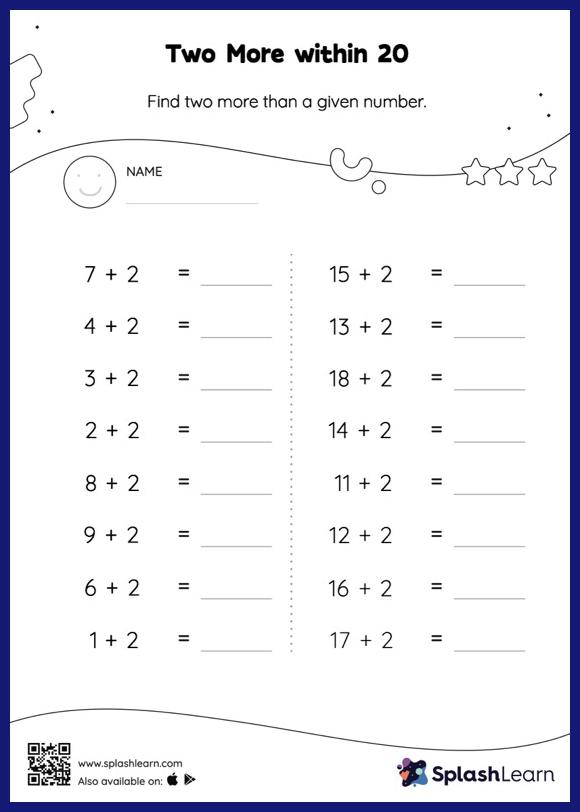 Two More within 20: Horizontal Addition - Math Worksheets ...
