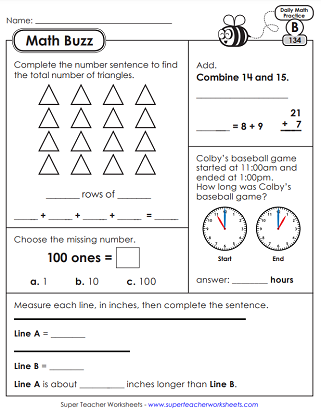 Daily Math Review Worksheets - Math Buzz (Level B)