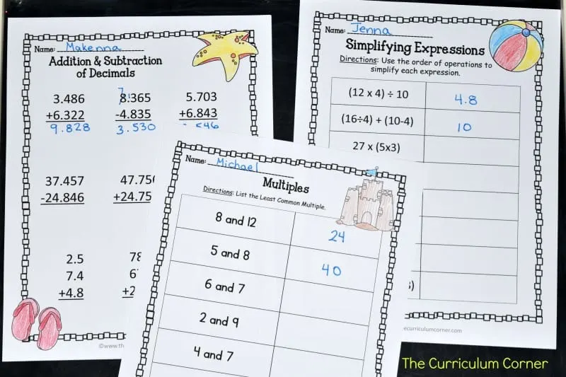 math practice worksheet 5th grade