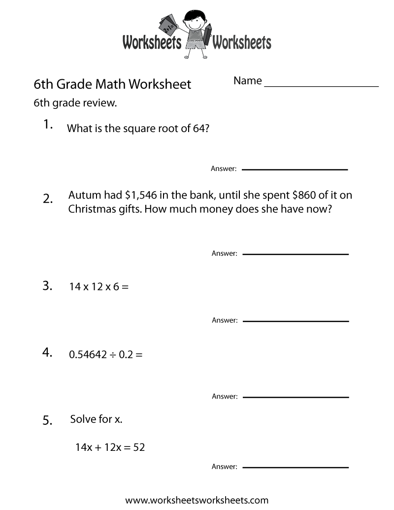 Sixth Grade Math Practice Worksheet | Worksheets Worksheets