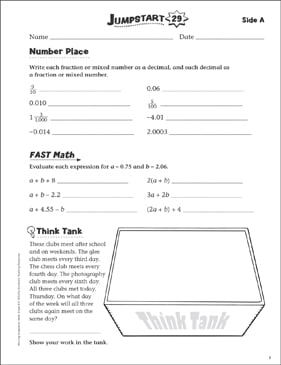 Independent Practice: Grade 6 Math Jumpstart 6 | Printable Skills ...