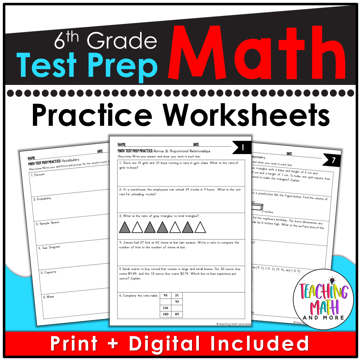 Test Prep Math Practice Worksheets Grade 6