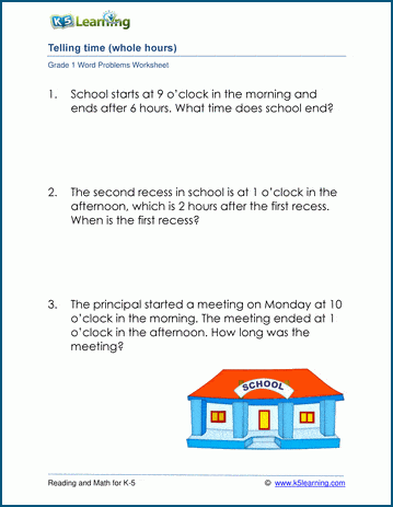 Time word problem worksheets for grade 1 | Worsheets library