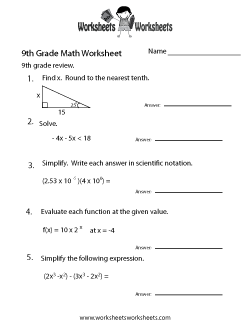 9th Grade Math Worksheets | Worksheets Worksheets