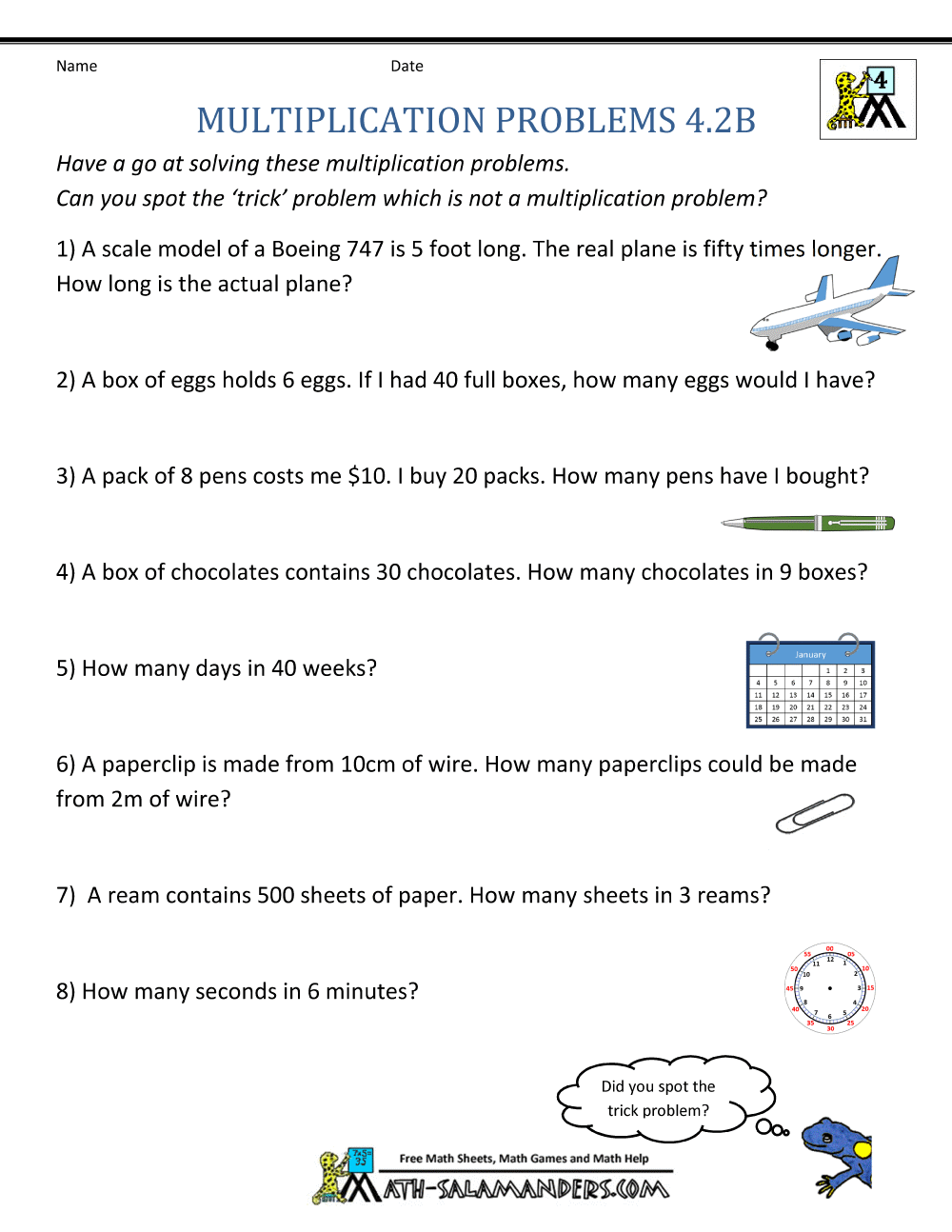 Multiplication Word Problems 4th Grade