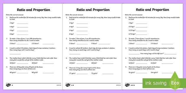 Proportion Differentiated and Ratio Worksheets 
