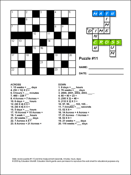 Math Cross Puzzle: Puzzle #11 | Education World