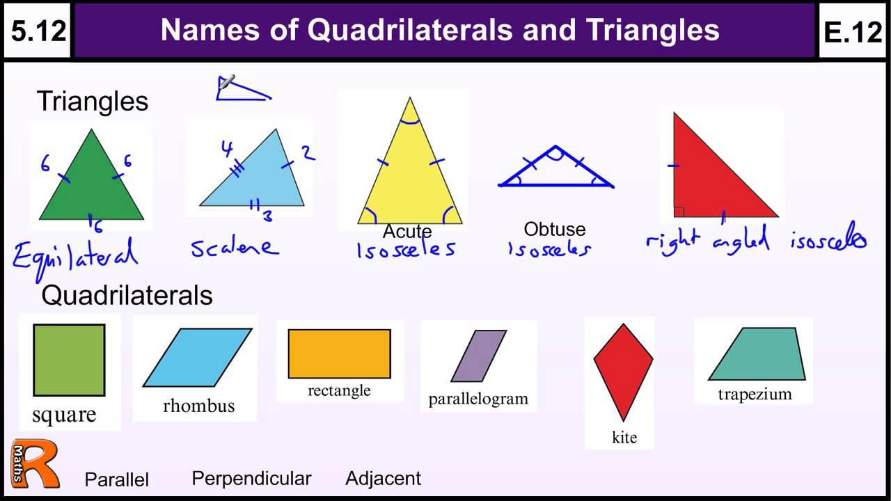 5.12 Properties of Quadrilaterals and Triangles - Basic Maths GCSE Core  Skills Level 5 &  Grade E