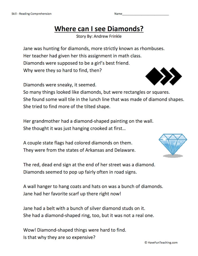 math reading comprehension worksheet