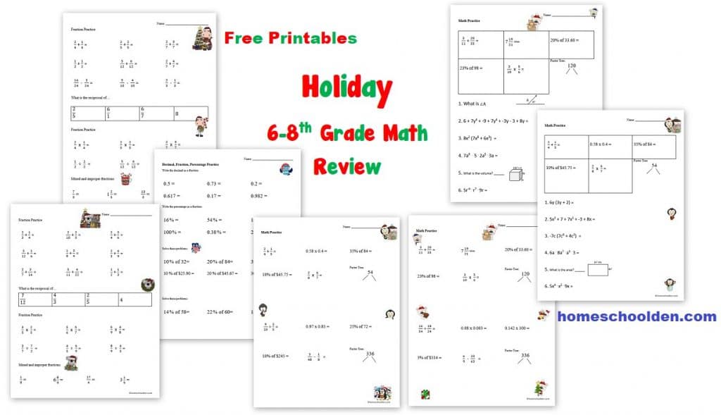 6-8th Grade Math Review - Free Holiday Printables - Homeschool Den