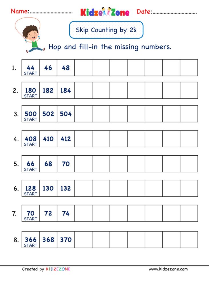 Math Number worksheets - Skip Counting by 2