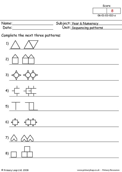 Numeracy: Sequencing patterns | Worksheet | PrimaryLeap.co.uk
