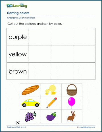 Sorting by color worksheets for kindergarten students | Worsheets library