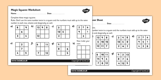 FREE! - KS2 Magic Squares Worksheet (Teacher-Made) - Twinkl