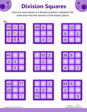 Division Squares | Worksheet 