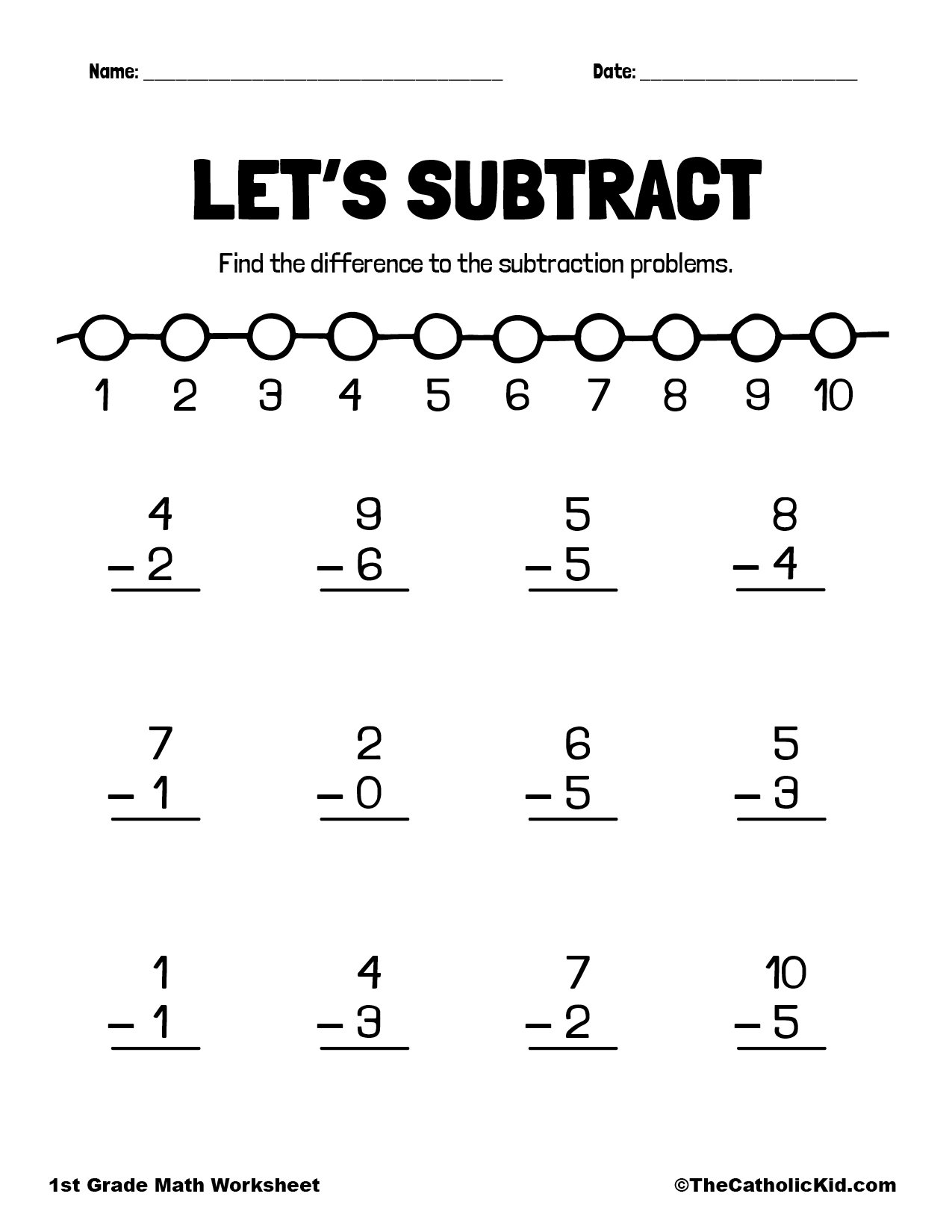 1st Grade Subtraction Catholic Worksheets - TheCatholicKid.com