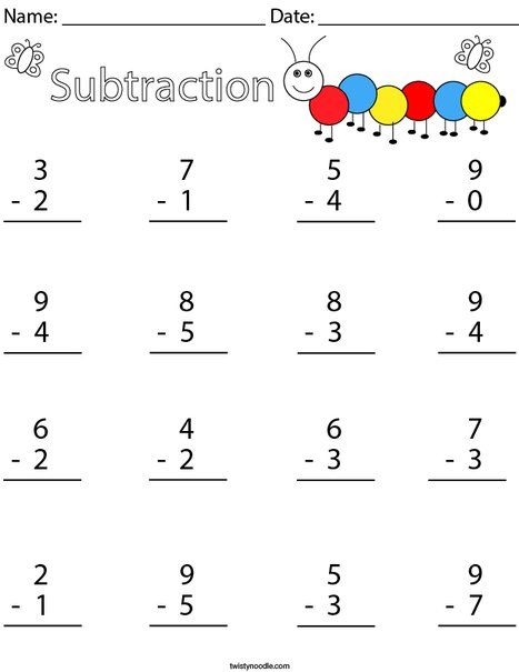 1 Digit Subtraction Math Worksheet
