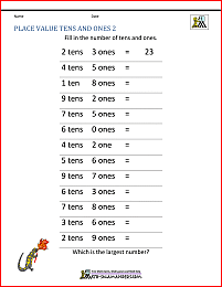 1st Grade Place Value Worksheets 2 Digit numbers