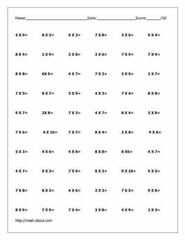 Free Times Tables Worksheets