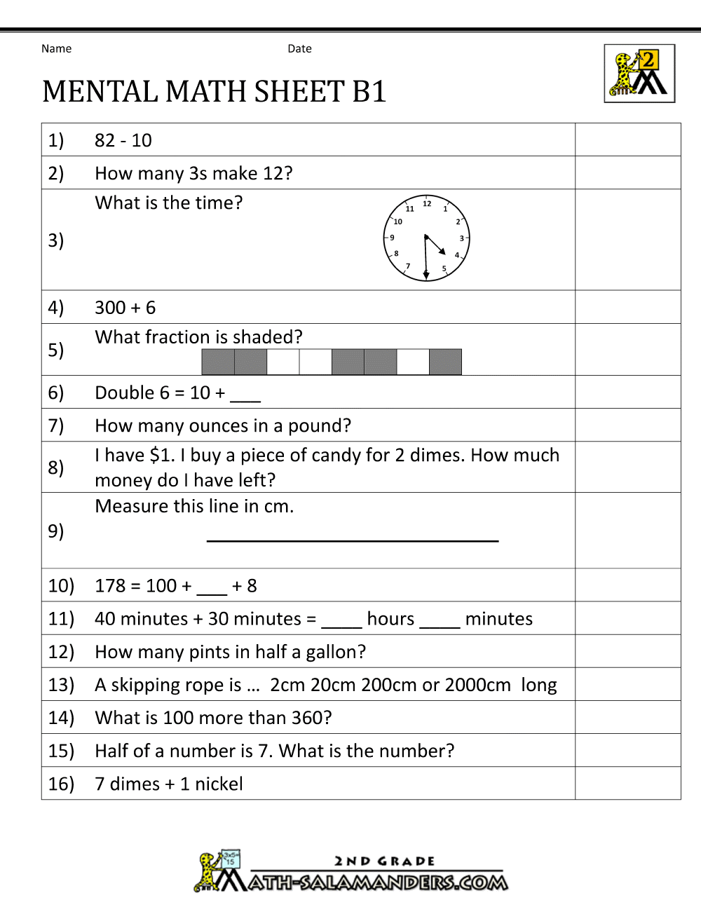 math test sheets