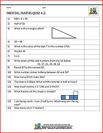 Mental Maths Test Year 4 Worksheets