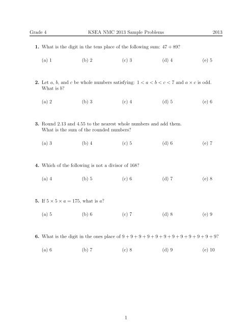 Download Math Test Sample: 4th Grade