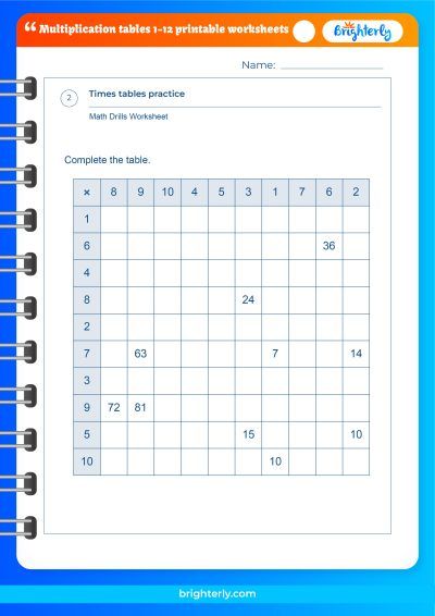 Multiplication Tables 1-12 Printable Worksheets [PDFs] Brighterly