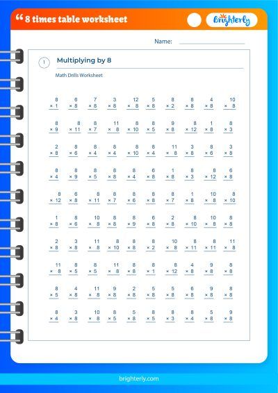 Free 8 Times Tables Worksheets for Kids [PDFs] Brighterly.com