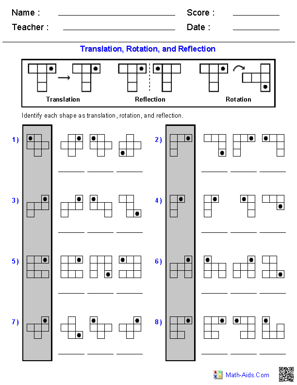 Geometry Worksheets | Transformations Worksheets
