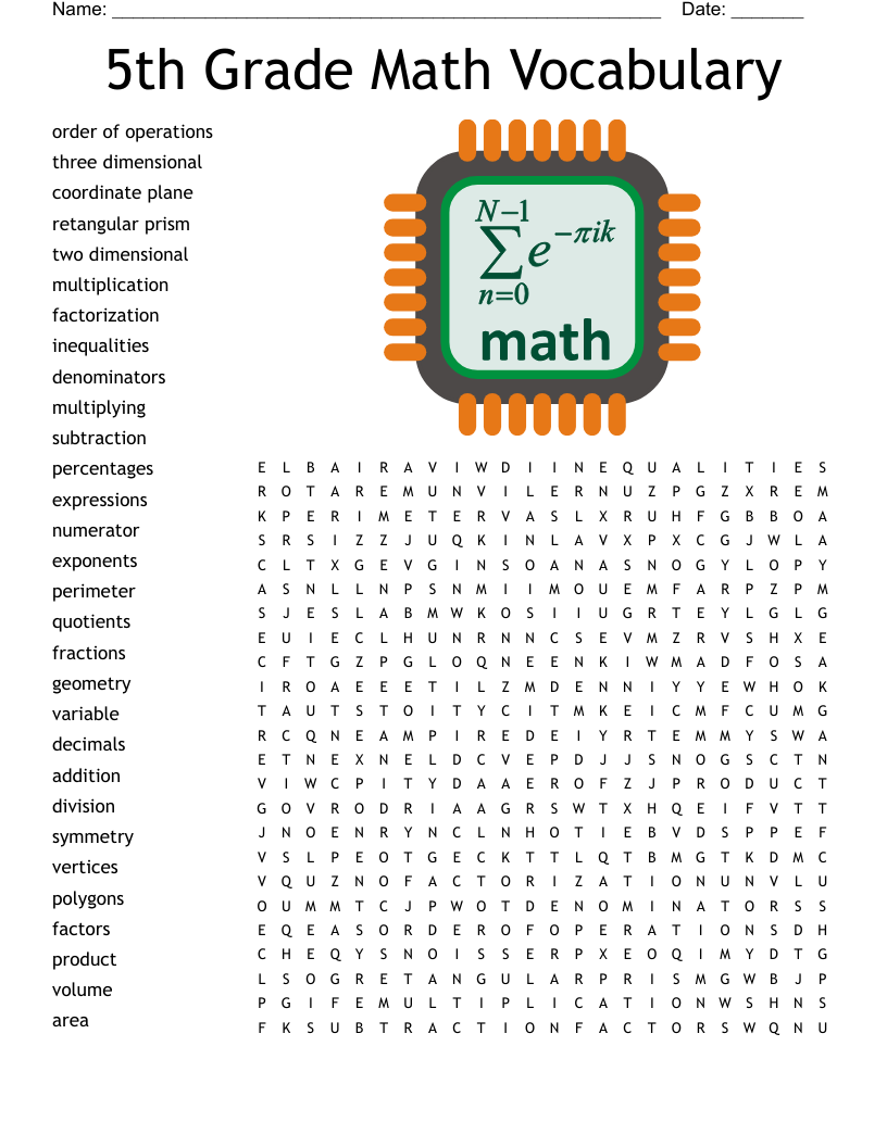 5th Grade Math Vocabulary Word Search - WordMint