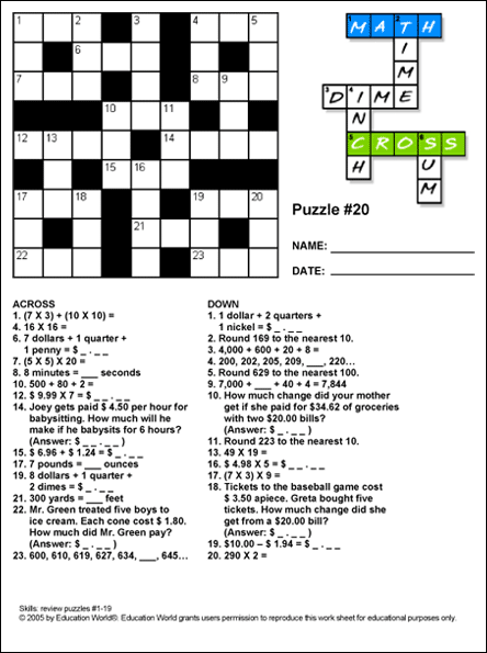 Math Cross Puzzle: Puzzle #20 | Education World