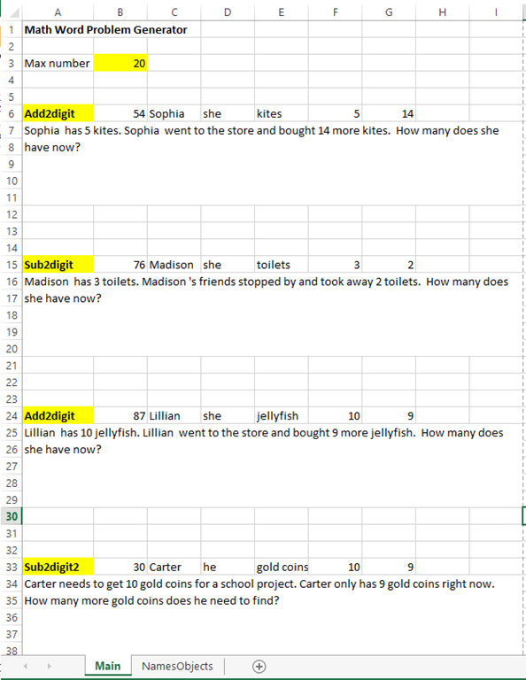 Build a Math Word Problem Worksheet Generator – SpreadsheetSolving ...