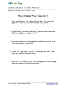 Mixed Practice Word Problems #4 Worksheet for 2nd - 4th Grade ...