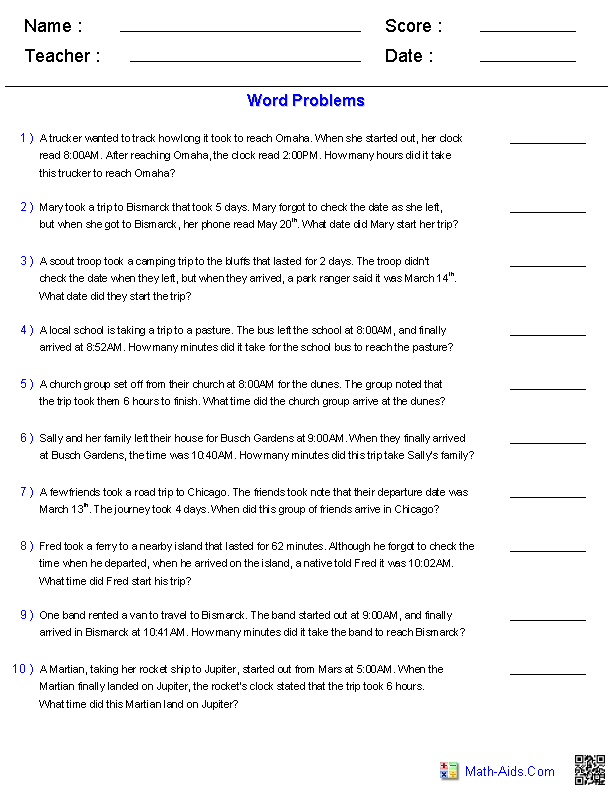 Word Problems Worksheets | Dynamically Created Word Problems