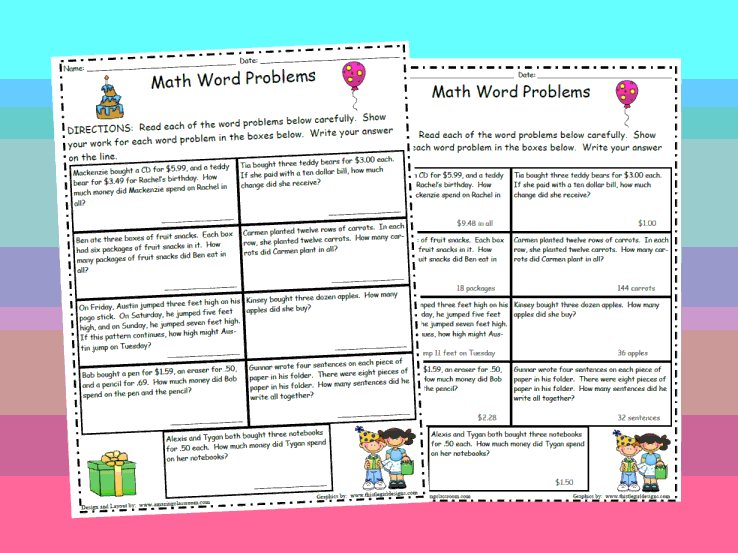 Math Word Problems Printable Worksheet with Answer Key - Lesson ...